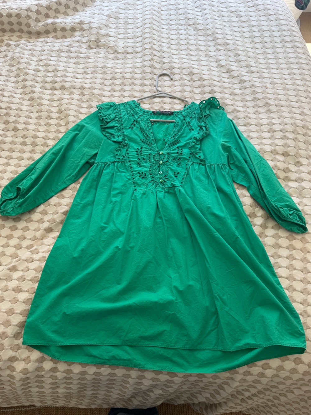Zara Bright Green Eyelet Ruffled Mini Dress